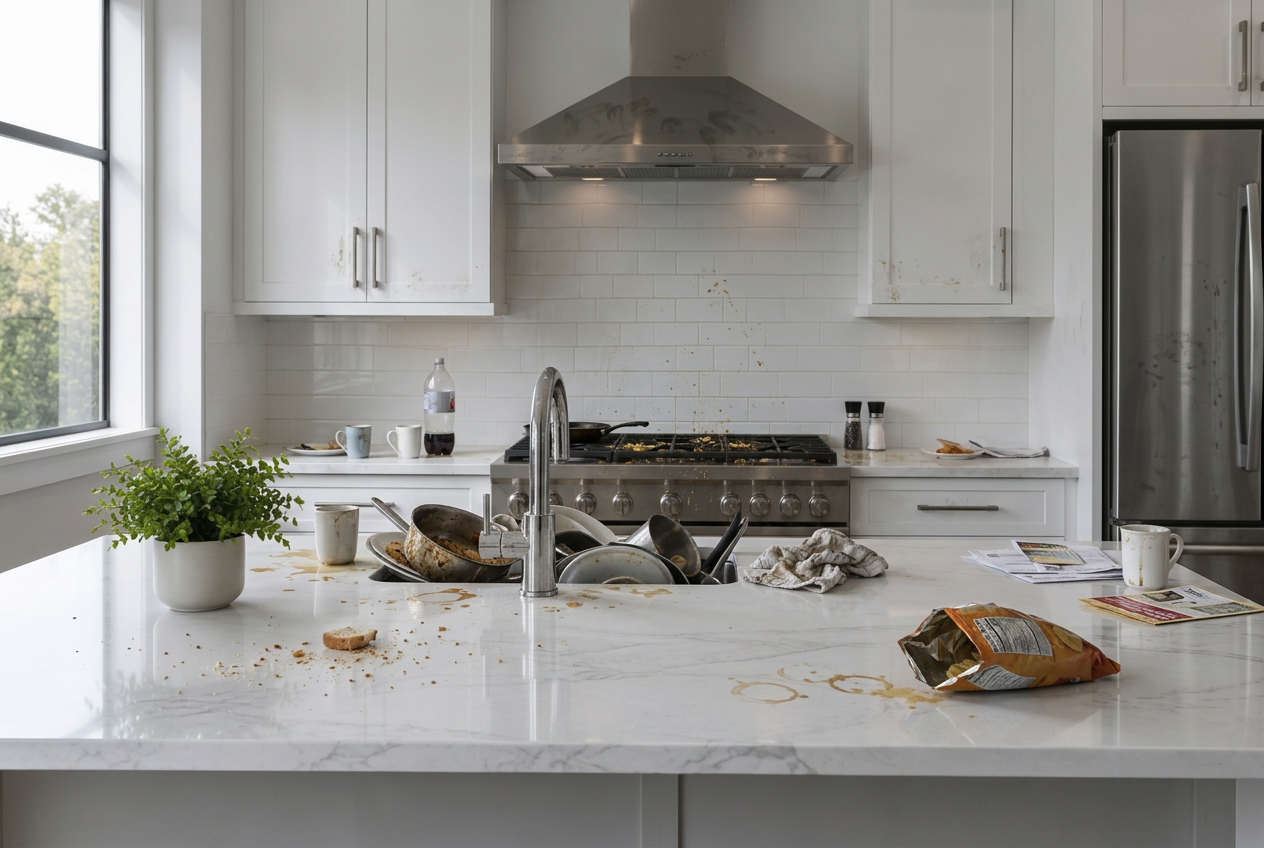 Messy kitchen before cleaning